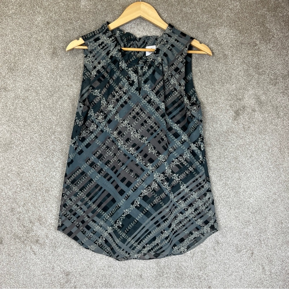 Cabi Blouse Womens Small Gray Floral Sleeveless Tie Back Polyester- 3231*